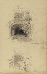 809959 Boven: Gezicht in het bastion Manenburg te Utrecht op een van de geschutskelders in de loods.Onder: Gezicht in ...